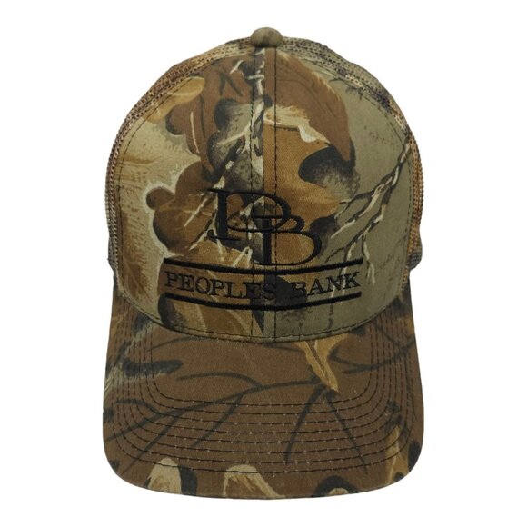 Peoples Bank Embroidered Camo Mesh Snapback Cap Trucker Hunter Baseball Hat - Picture 1 of 13